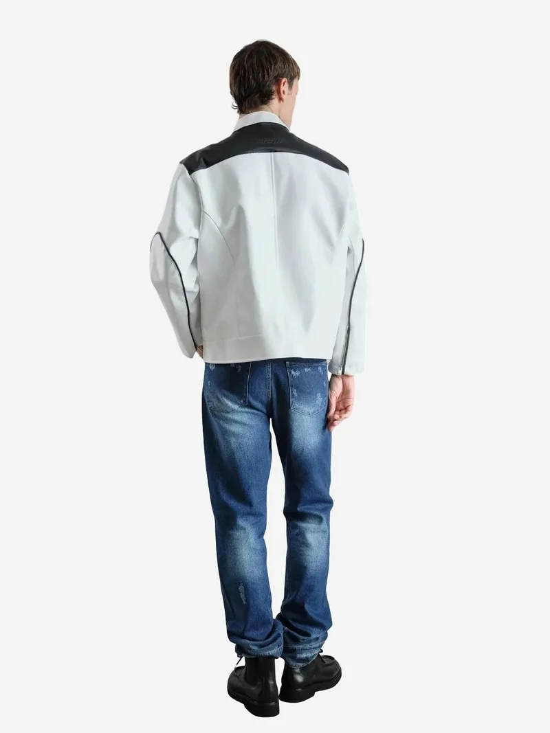 Giesto White GIESTO Full-Zip Biker Jacket for Men | Best Price UAE